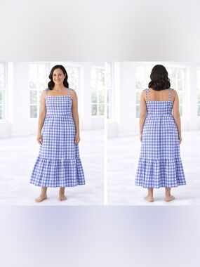 Pretty Gardens Purple Gingham Tie-Shoulder Maxi Dress - Women  size Small EUC